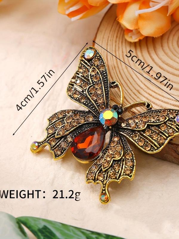 Vintage Butterfly Design Brooch, Rhinestone Decor Clothes Brooch, Fashion Accessories for Women & Girls, Trendy All-match & Exquisite Brooch for Birthday Gift