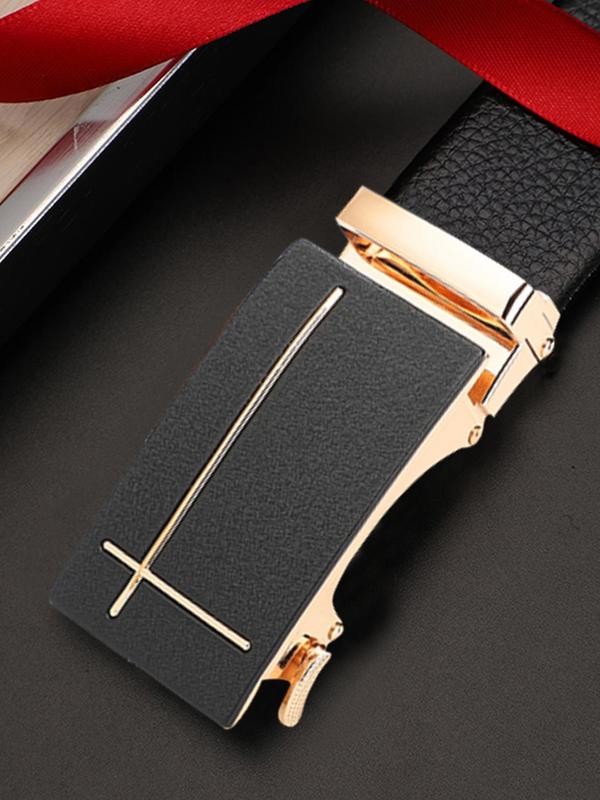 Men's Plain Automatic Buckle Belt Without Box, Business Casual PU Leather Belt For Work Office Daily