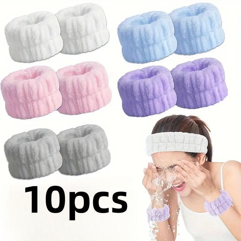 Solid Color Wrist Spa Washband, 10pcs set Water Absorbent Wristband for Washing Face, Face Washing Wristband, Bathroom Supplies