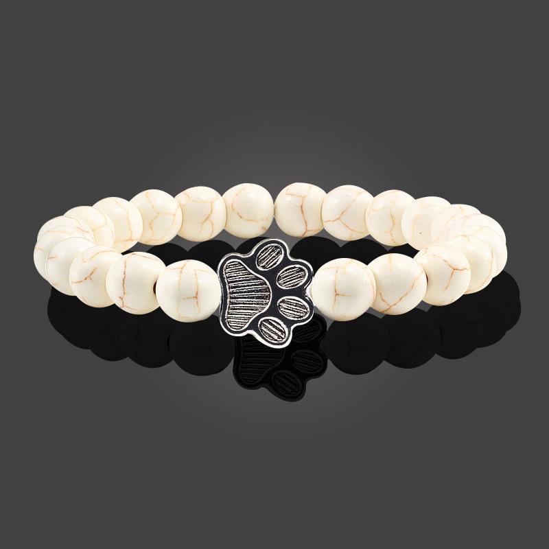 Lava Rock Stone Beads Stretch Bracelet Sports Dog Paw Charm Essential Oil Diffuser Pet Memorial Bracelet Bangle