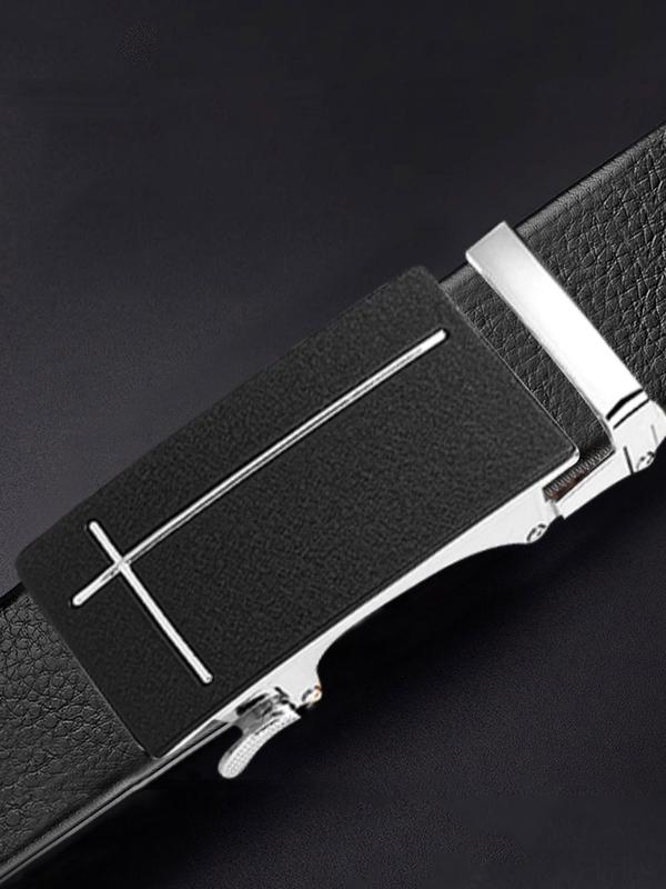 Men's Plain Automatic Buckle Belt Without Box, Business Casual PU Leather Belt For Work Office Daily