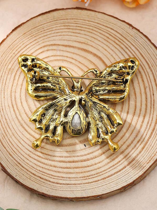 Vintage Butterfly Design Brooch, Rhinestone Decor Clothes Brooch, Fashion Accessories for Women & Girls, Trendy All-match & Exquisite Brooch for Birthday Gift