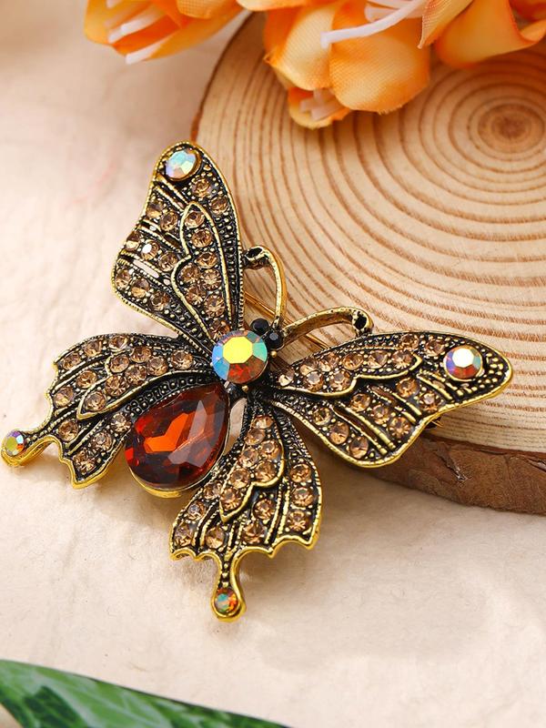 Vintage Butterfly Design Brooch, Rhinestone Decor Clothes Brooch, Fashion Accessories for Women & Girls, Trendy All-match & Exquisite Brooch for Birthday Gift