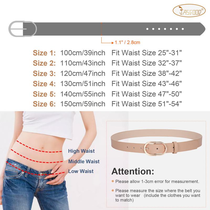 JASGOOD Women's Leather Belts for Jeans Dresses Fashion Gold Buckle Ladies Belt