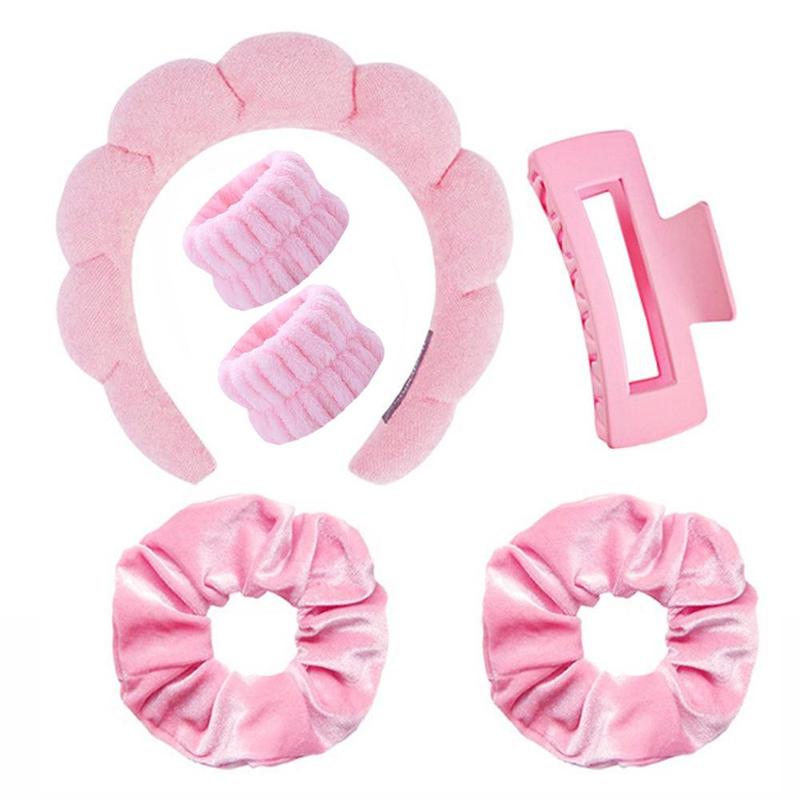 Facial Cleansing Tool, Including 1 Count Cloud Shaped Headband & 2 Counts Wristbands & 1 Count Hair Clip & 2 Counts Hair Bands, Face Washing Tool for Women