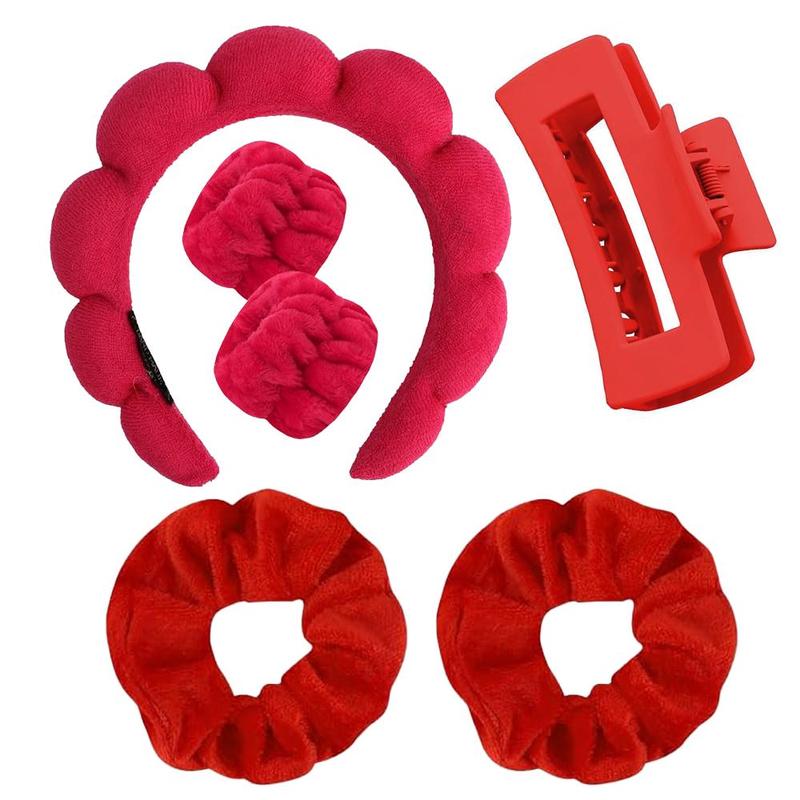 Facial Cleansing Tool, Including 1 Count Cloud Shaped Headband & 2 Counts Wristbands & 1 Count Hair Clip & 2 Counts Hair Bands, Face Washing Tool for Women