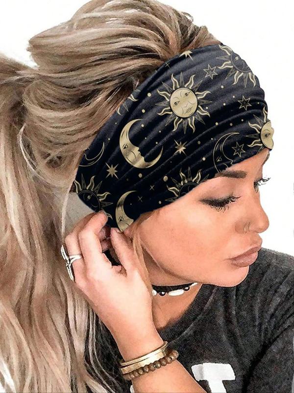 Galaxy Print Ruched Design Hair Band, 4 Counts Casual Sporty Hair Band for Women & Girls, Hair Accessories for Gym Workout Running