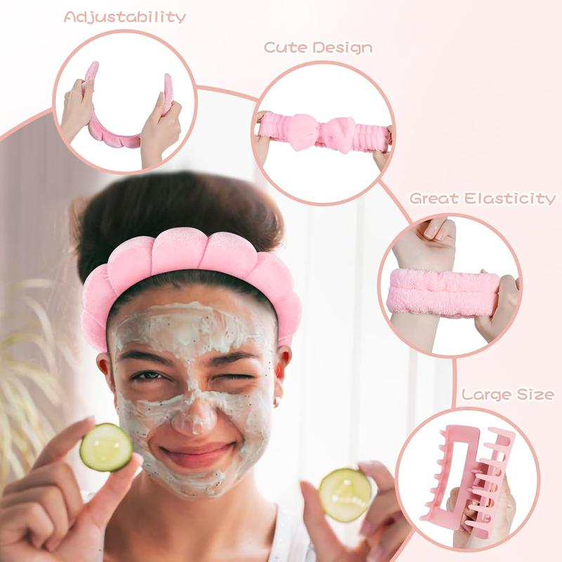 Facial Cleansing Tool, Including 1 Count Cloud Shaped Headband & 2 Counts Wristbands & 1 Count Hair Clip & 2 Counts Hair Bands, Face Washing Tool for Women