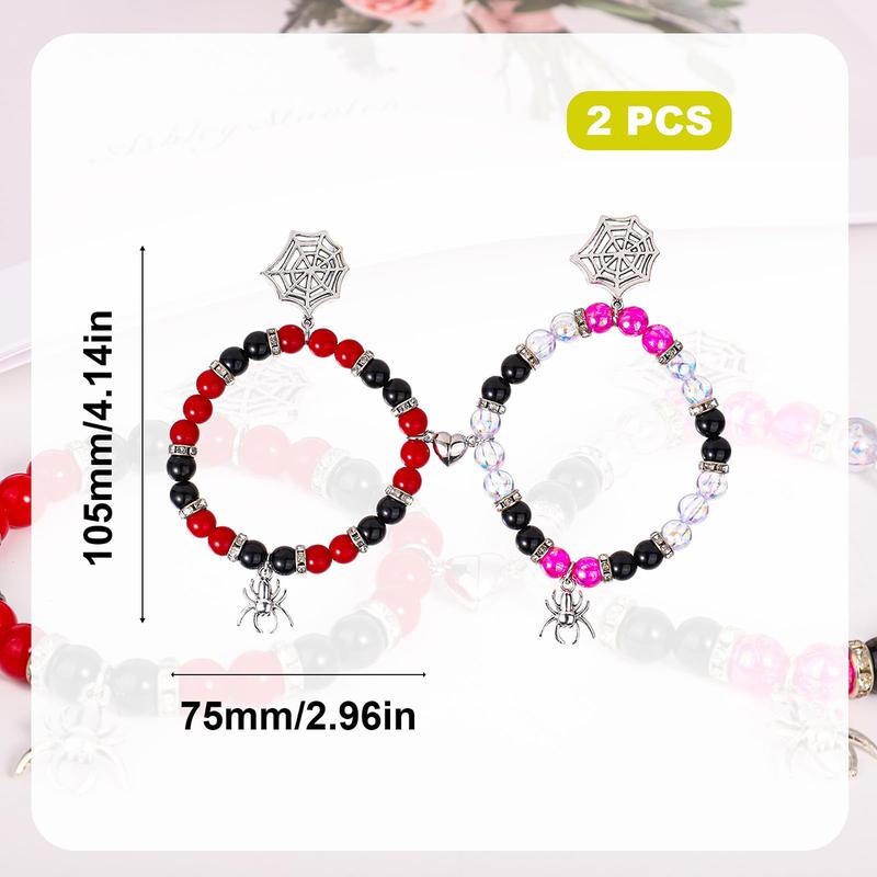 2pcs Spider Friendship Bracelet, Spider Magnetic Matching Bracelets Stretch Bracelets for Halloween Valentines Christmas Birthday Cifts