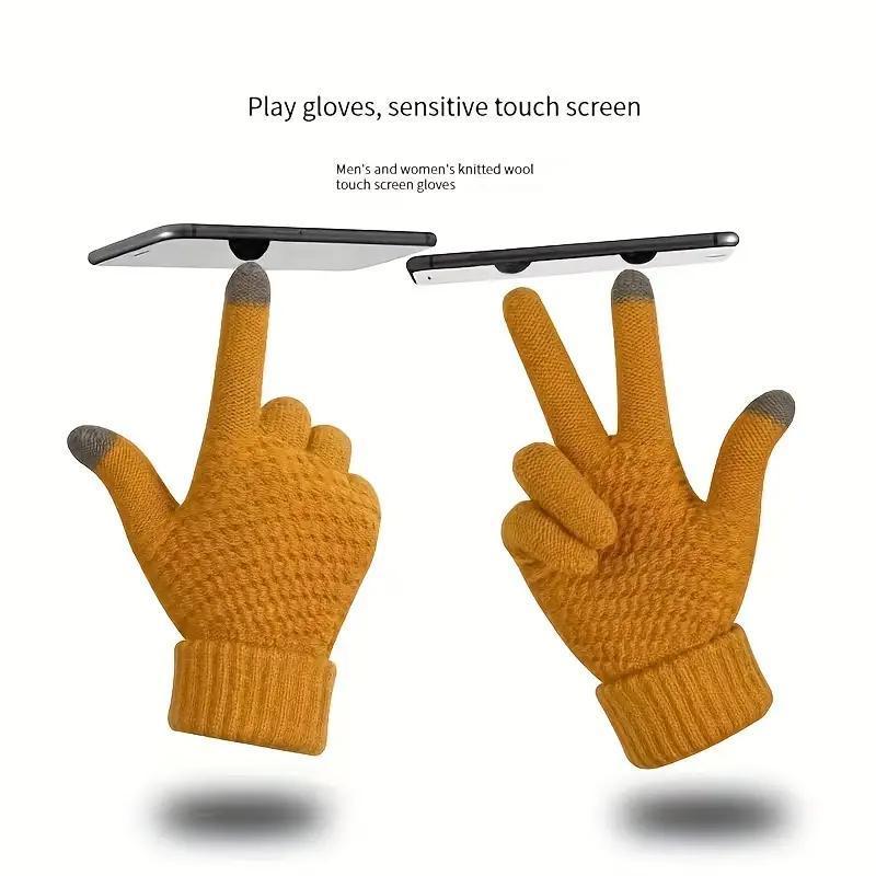 Knitted Thermal Winter Woolen Gloves, Solid Color Touch Screen Thickened Sports Gloves for Cycling Hiking, Sports & Outdoor Accessories, Christmas, Christmas Gift