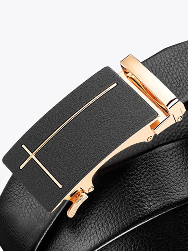 Men's Plain Automatic Buckle Belt Without Box, Business Casual PU Leather Belt For Work Office Daily