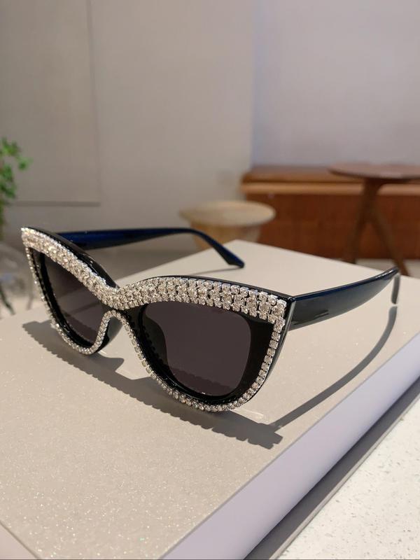 Rhinestone Decor Cat Eye Frame Sunglasses, Fashionable Novelty Sunglasses for Women, Trendy Accessories for Outdoor Activities