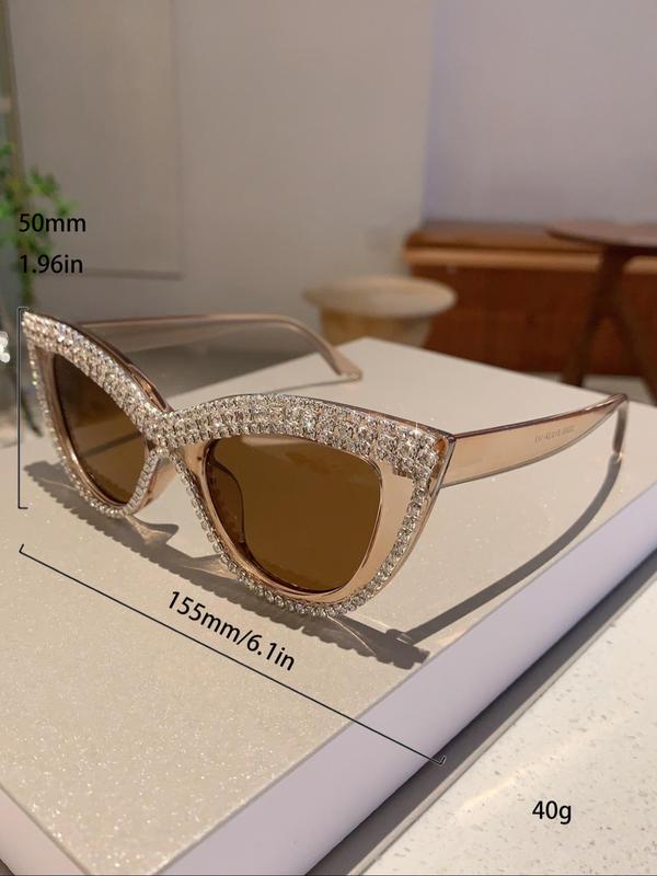 Rhinestone Decor Cat Eye Frame Sunglasses, Fashionable Novelty Sunglasses for Women, Trendy Accessories for Outdoor Activities