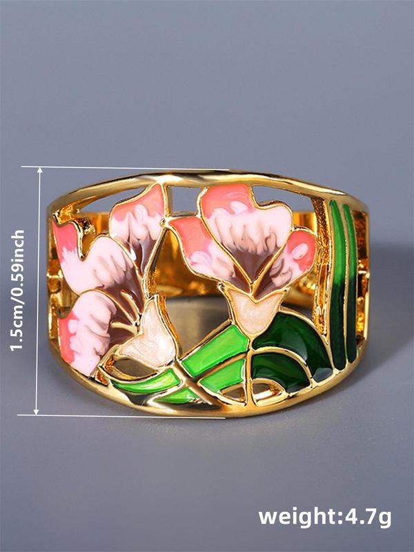 Flower Design Hollow out Wide Ring,  Fashion Jewelry for Party, Daily Clothing Decor, Trendy Wedding Engagement Anniversary Party Jewelry Gifts