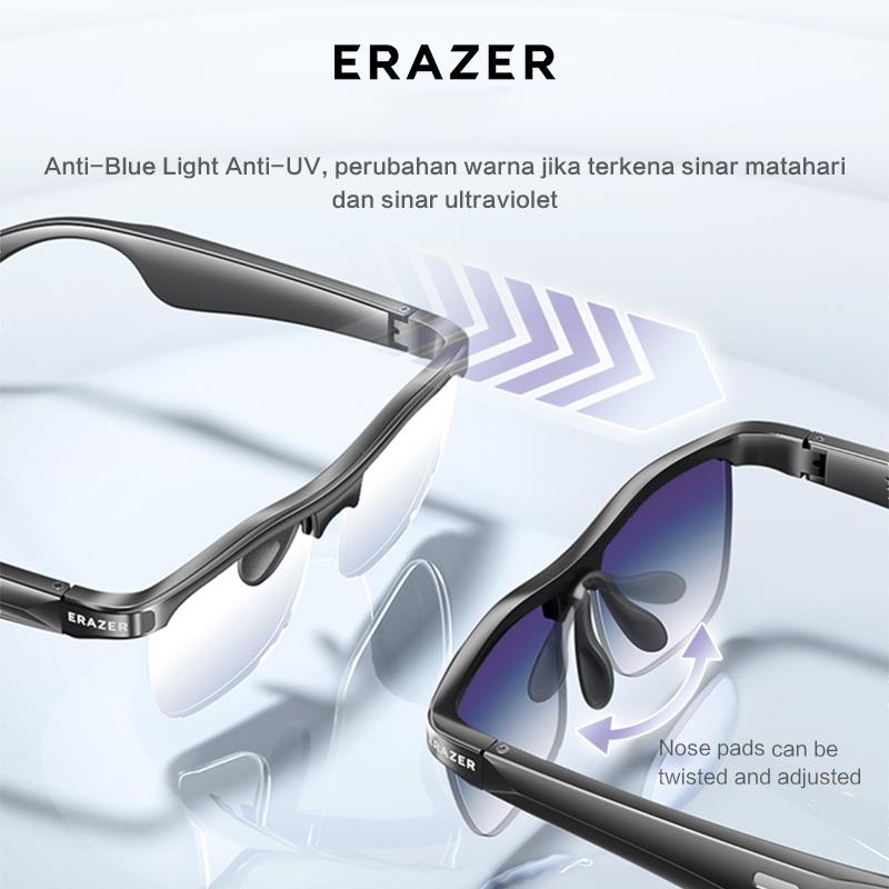 ERAZER Wireless Bluetooth smart glasses, multi-functional blue light blocking glasses for listening to music and making phone calls, stylish autumn and winter sun protection, Bluetooth compatible