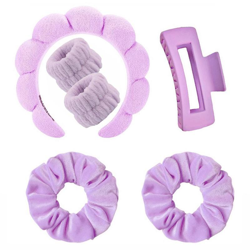 Facial Cleansing Tool, Including 1 Count Cloud Shaped Headband & 2 Counts Wristbands & 1 Count Hair Clip & 2 Counts Hair Bands, Face Washing Tool for Women