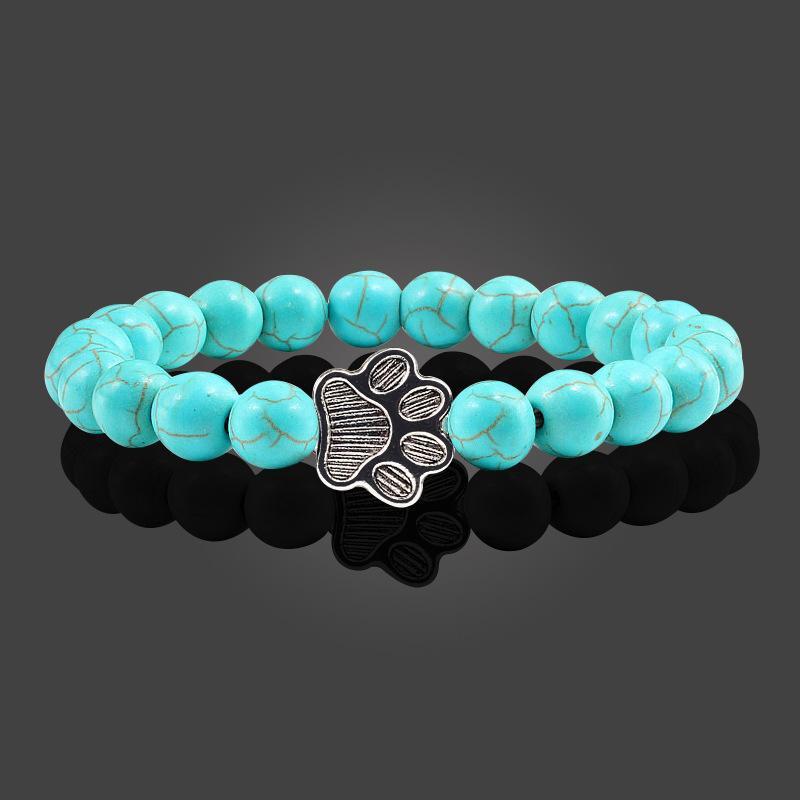 Lava Rock Stone Beads Stretch Bracelet Sports Dog Paw Charm Essential Oil Diffuser Pet Memorial Bracelet Bangle