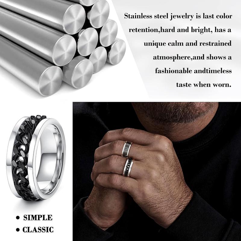 Besteel 16Pcs Stainless Steel Fidget Rings for Men Women&Boys Girls Stress Anxiety Relief Rings Black Cool Chain Band Spinner Rings Set for Wedding Promise Mens Rings Pack