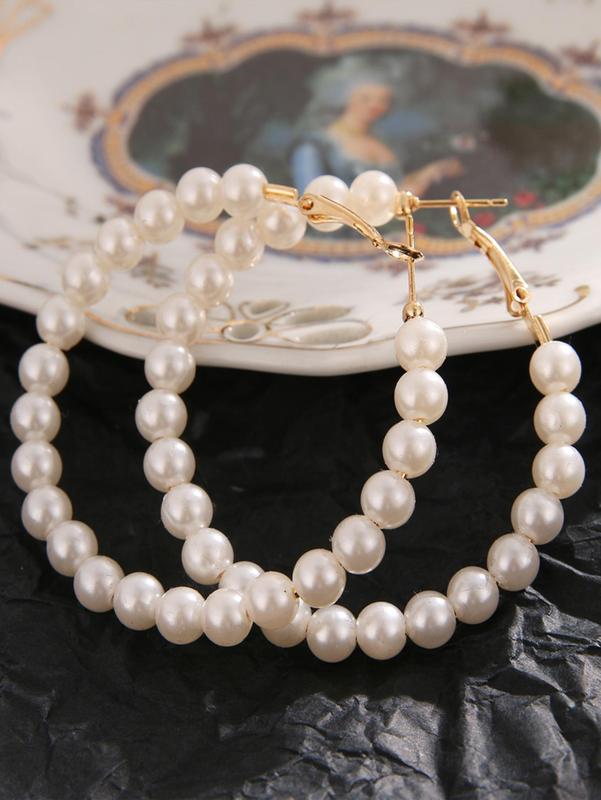 Women's 1 Pair Alloy Faux Pearl Decor Hoop Earrings