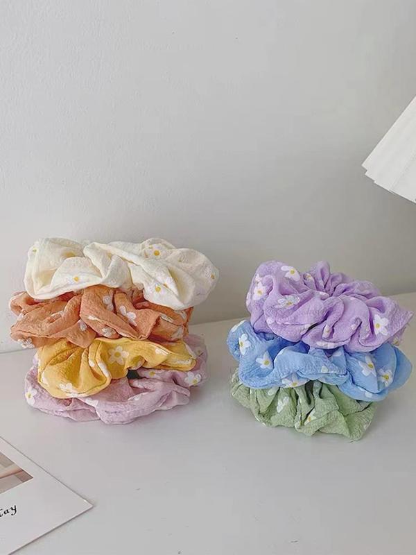 7pcs Floral Pattern Hair Tie, Fashionable High Stretch Cute Hair Scrunchie for Women and Girls