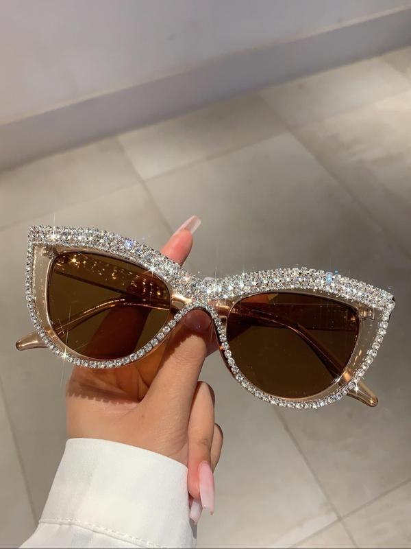 Rhinestone Decor Cat Eye Frame Sunglasses, Fashionable Novelty Sunglasses for Women, Trendy Accessories for Outdoor Activities