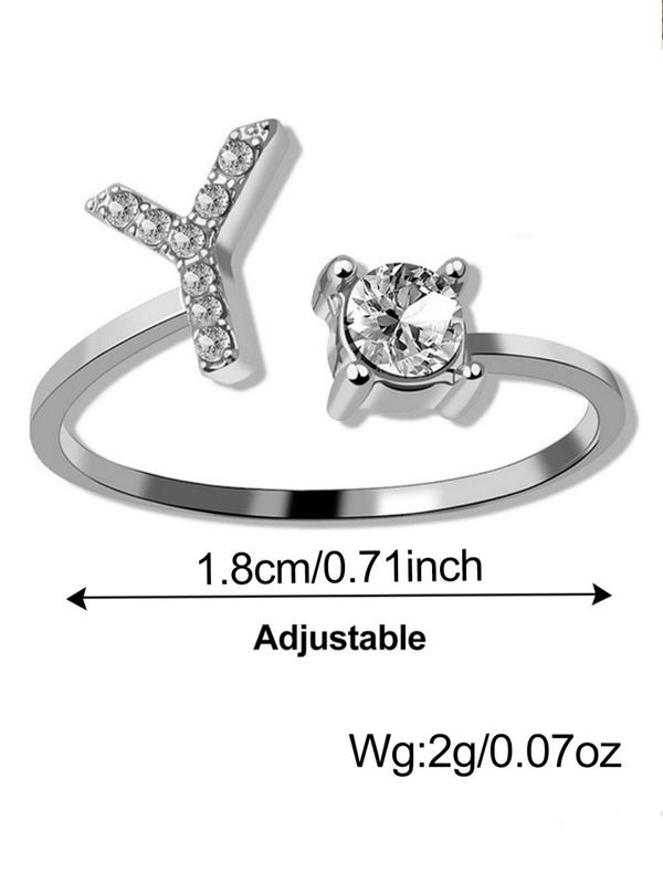 Fashion Rhinestone Decorated Alphabet Elegant Letter Design Ring for Women & Girls, Trendy All-match & Exquisite Jewelry for Gift