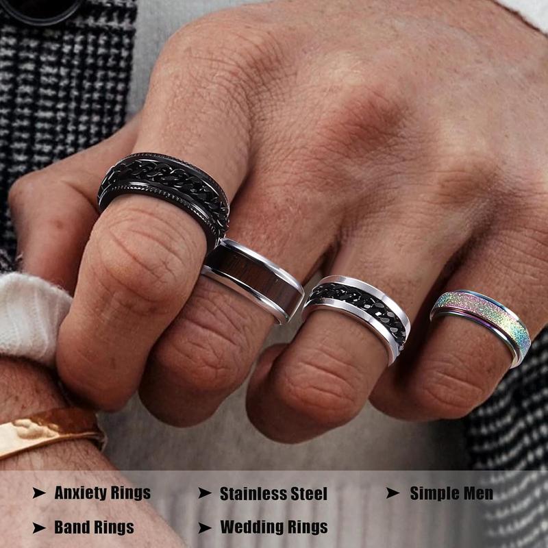 Besteel 16Pcs Stainless Steel Fidget Rings for Men Women&Boys Girls Stress Anxiety Relief Rings Black Cool Chain Band Spinner Rings Set for Wedding Promise Mens Rings Pack