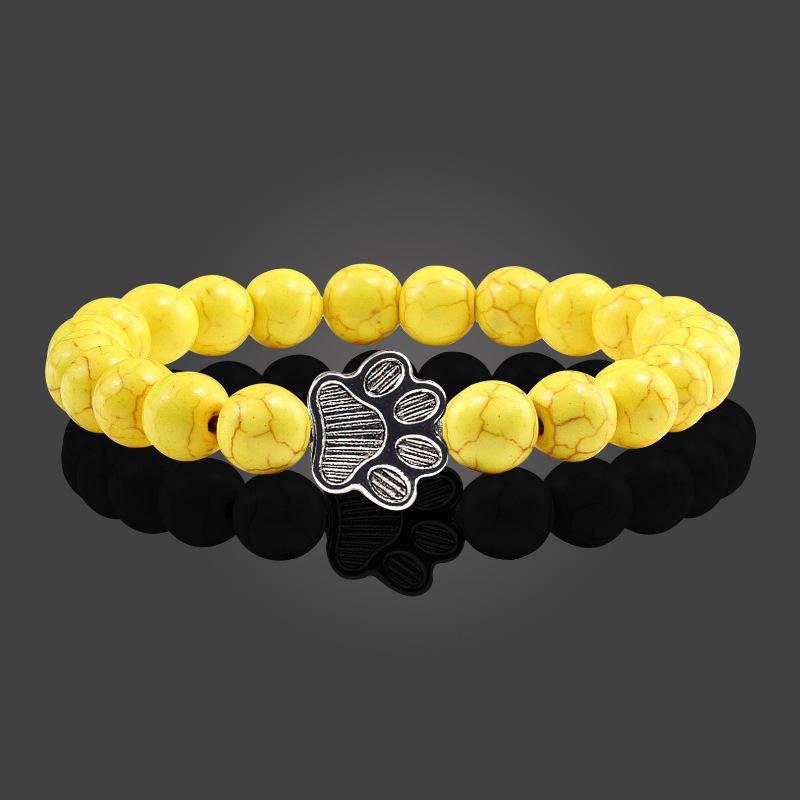 Lava Rock Stone Beads Stretch Bracelet Sports Dog Paw Charm Essential Oil Diffuser Pet Memorial Bracelet Bangle