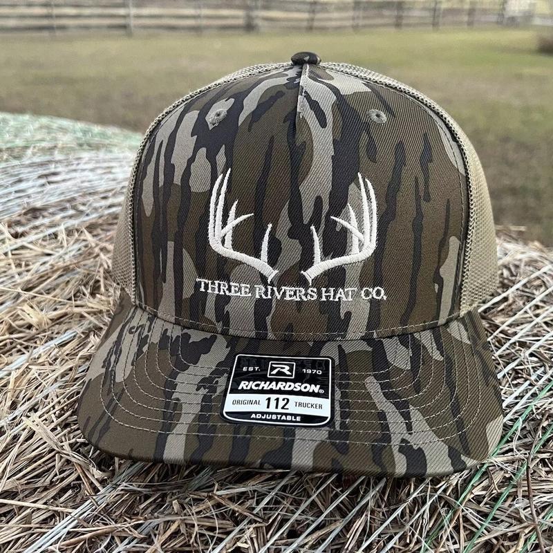 Threerivershat Whitetail Rack, Mossy Oak Bottomland , Deer Hunting, Camo Trucker SnapBack Hat