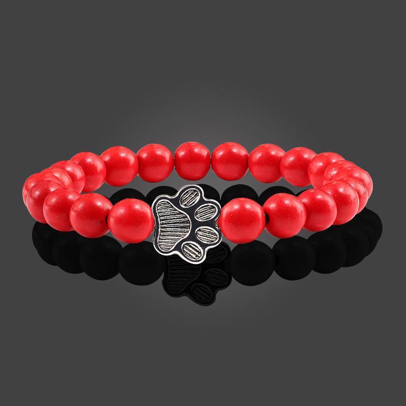 Lava Rock Stone Beads Stretch Bracelet Sports Dog Paw Charm Essential Oil Diffuser Pet Memorial Bracelet Bangle