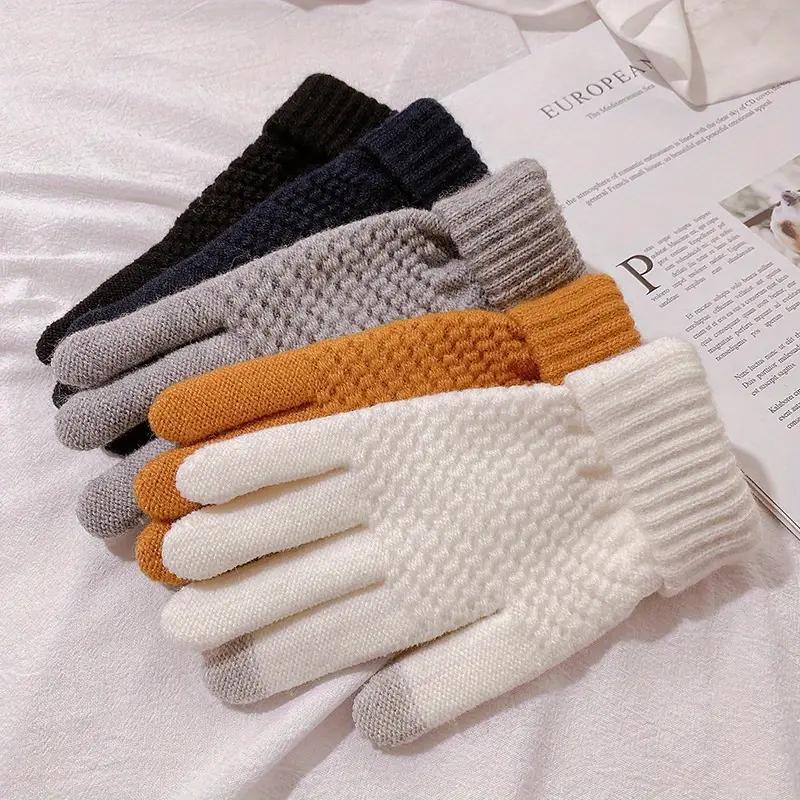 Knitted Thermal Winter Woolen Gloves, Solid Color Touch Screen Thickened Sports Gloves for Cycling Hiking, Sports & Outdoor Accessories, Christmas, Christmas Gift