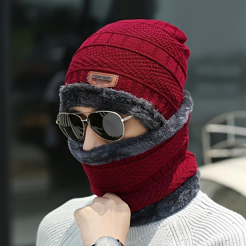 3 Pcs set Unisex Wool Lining Hat Gloves Infinity Scarf Autumn and Winter Thickening Thermal Knitting Woolen Cap Touchpad Sensible Gloves Neck Gaiter for Women Men