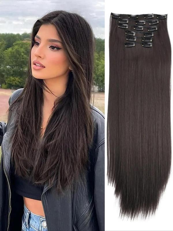 Summer 24 Inch Clip-in Hair Extensions, Long Straight Synthetic Wigs, Heat Resistant Synthetic Wigs,  2024 Trendy Matching Natural Wig Piece