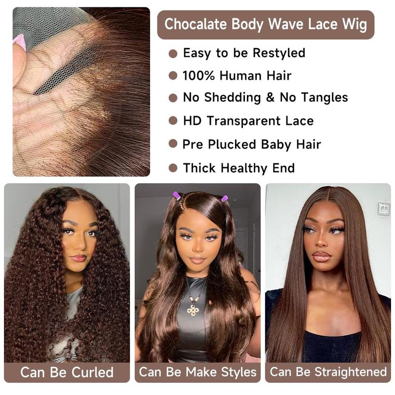 Bling Hair Glueless 5x5 Body Wave Lace Closure Human Hair Wig 30 32inch Chocolate Brown Body Wavy 13x4 Transparent Lace Front Human Hair Wigs Pre-plucked 180Density 13x6 Frontal Transparent Lace Wig For Women On Sale