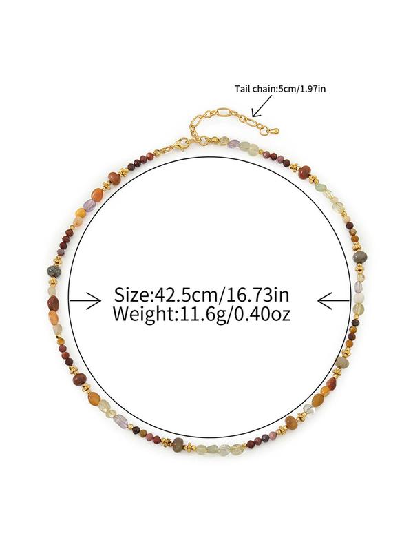 Women's Elegant Mixed Color Stone Decorated Necklace & Bracelet, Exquisite Trendy Jewelry Set, Fashionable Accessories for Daily & Party Decoration