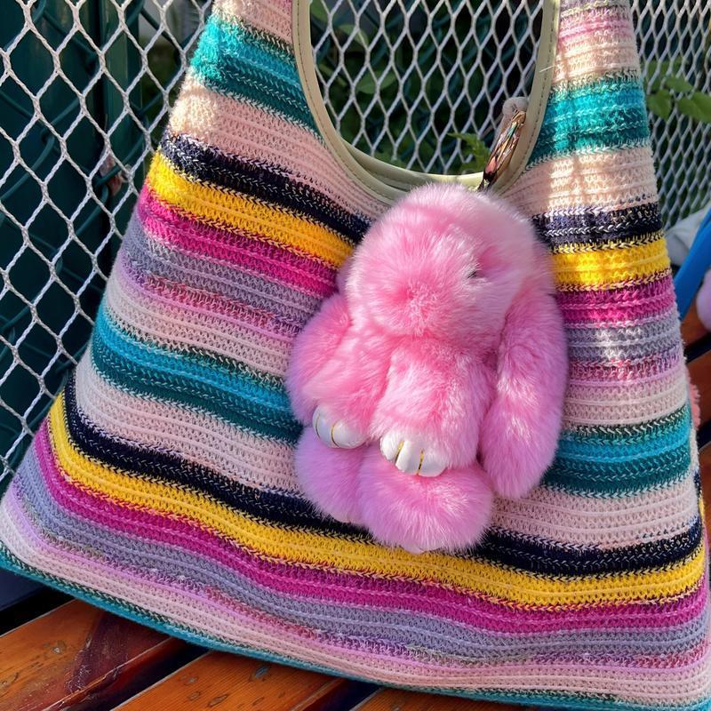 BunnyIuIu Handmade Fluffy Bunny PomPom Soft Keychain With Cute TinBox Snuggle-BunnyLuLu Handmade Soft Bunny PomPom Keychain with Tin Box - Adorable Plush Charm for Phone, Bag, or Car - Fashion Accessory and Christmas Gifts