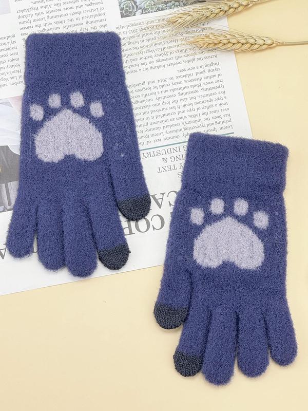 Women's Cute Cartoon Paw Pattern Touch Screen Gloves, Casual Trendy Warm Gloves for Fall & Winter, Fashion Accessories for Women & Girls