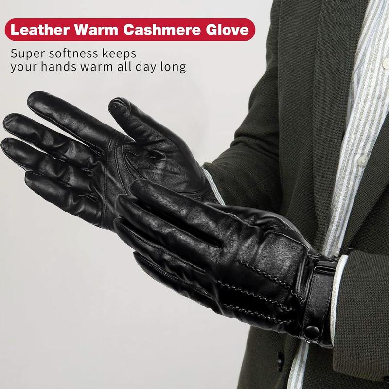 Winter Sheepskin Leather Gloves for Men, Warm Cashmere Lined Black Leather Gloves, Touchscreen  Gloves