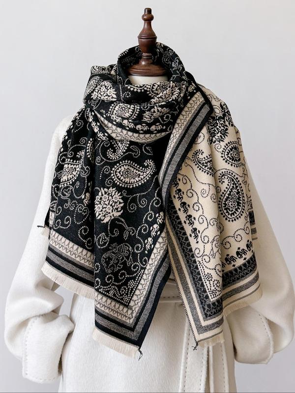 Paisley Print Long Scarf, Casual Versatile Shawl for Women & Men, Fashion Accessories for Fall & Winter