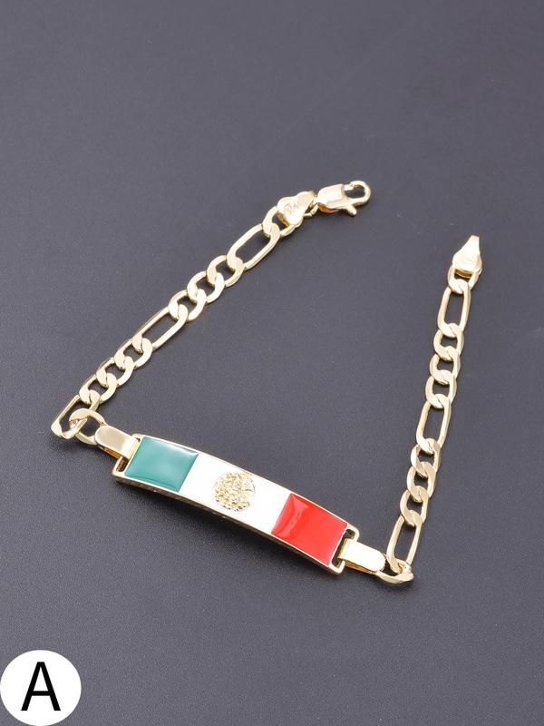 Mexican Flag Design Bracelet, Fashionable Adjustable Strap Bar Bracelet for Women & Men, Trendy All-match & Exquisite Jewelry for Birthday Gift