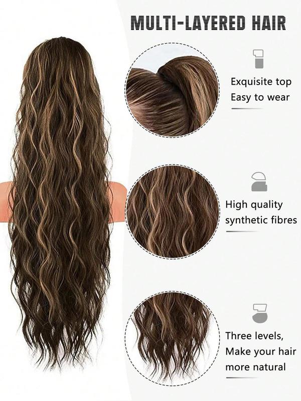 24 Inch Long Body Wavy Drawsting Design Ponytail Extension, Natural Looking Fluffy Wigs for Women, Synthetic Hair Extensions for Daily & Party Use