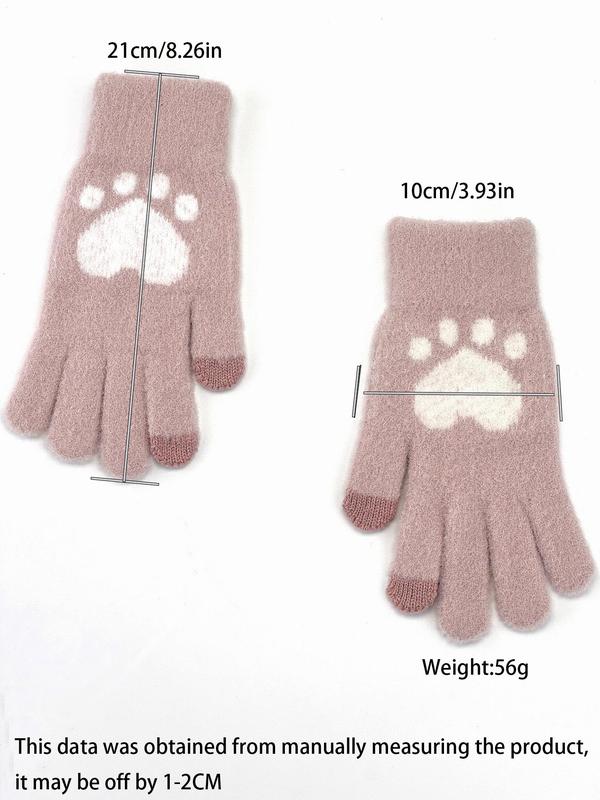 Women's Cute Cartoon Paw Pattern Touch Screen Gloves, Casual Trendy Warm Gloves for Fall & Winter, Fashion Accessories for Women & Girls