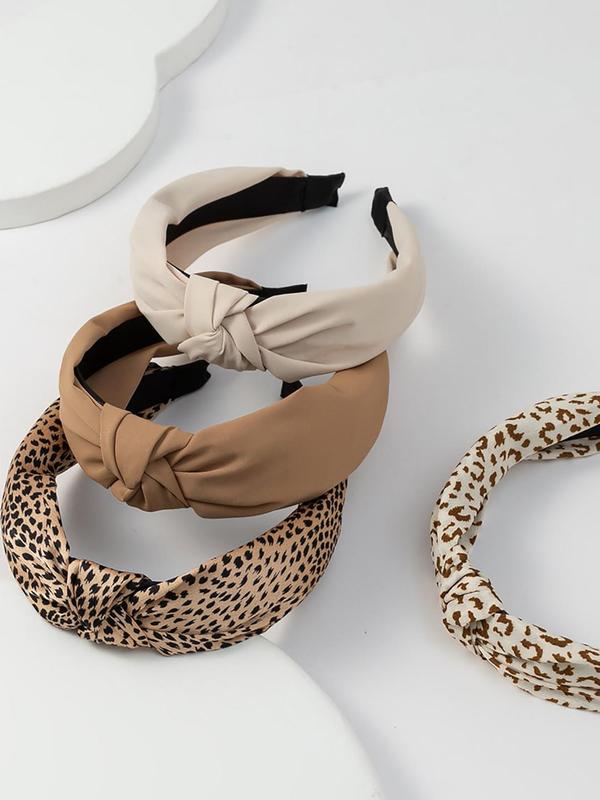 Leopard Pattern & Solid Knot Design Hair Hoop, Elegant Hair Accessories for Women & Girls, Minimalist Headwear Suitable for Thick Hair