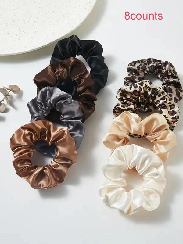 Solid Color   Leopard Pattern Ruched Scrunchie Hair Tie, Casual Simple Hair Accessories for Women & Girls, Minimalist Headwear Suitable for Thick Hair