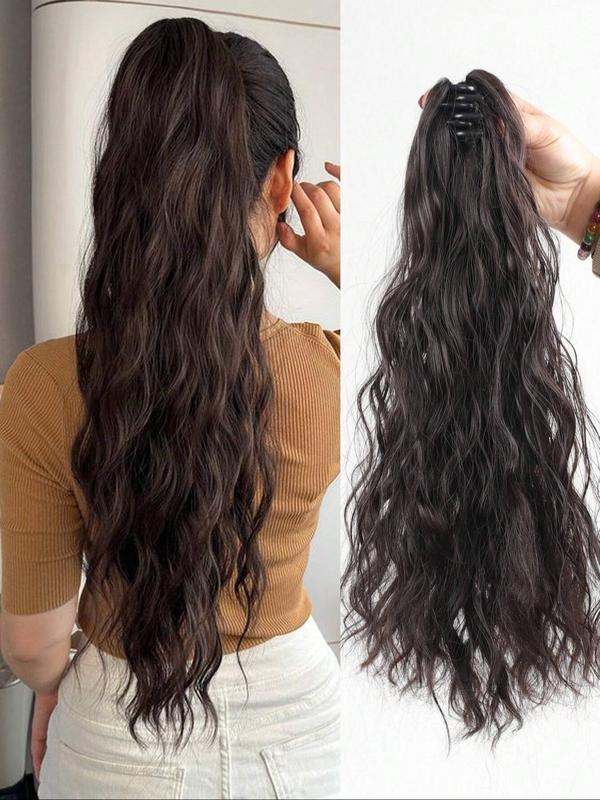 16 Inch Long Body Wavy Ponytail Extension, Natural Looking Synthetic Hair Piece with Hair Claw for Daily Use, Natural Fluffy Hair Clip on Hair Extension for Women