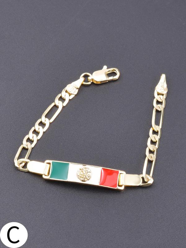 Mexican Flag Design Bracelet, Fashionable Adjustable Strap Bar Bracelet for Women & Men, Trendy All-match & Exquisite Jewelry for Birthday Gift