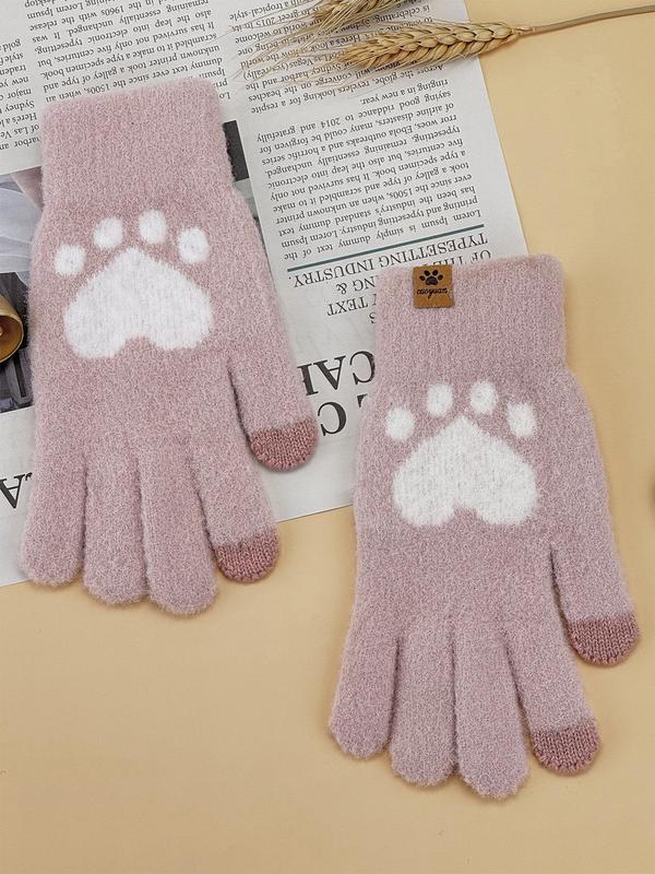 Women's Cute Cartoon Paw Pattern Touch Screen Gloves, Casual Trendy Warm Gloves for Fall & Winter, Fashion Accessories for Women & Girls