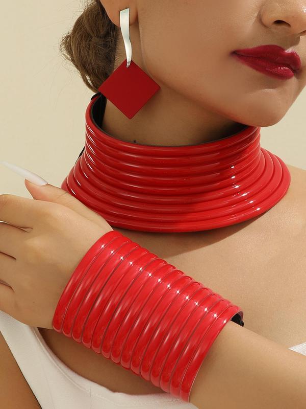 Women's Punk Style Pu Leather Choker & Cuff Bracelet & Stud Earrings, Fashion Exaggerating Jewelry for Party, Daily Clothing Decor, Trendy All-match & Exquisite Jewelry for Birthday Gift