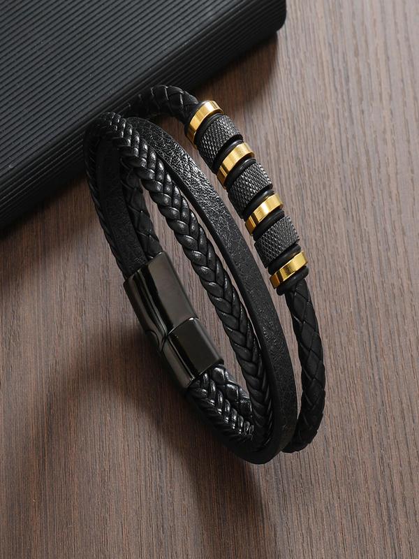 Men's Fashion Multi-layer Braided Pu Leather Bracelet, Fashion Jewelry for Party, Daily Clothing Decor, Trendy All-match & Exquisite Jewelry for Birthday Gift