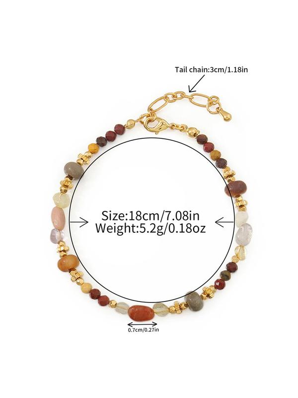 Women's Elegant Mixed Color Stone Decorated Necklace & Bracelet, Exquisite Trendy Jewelry Set, Fashionable Accessories for Daily & Party Decoration